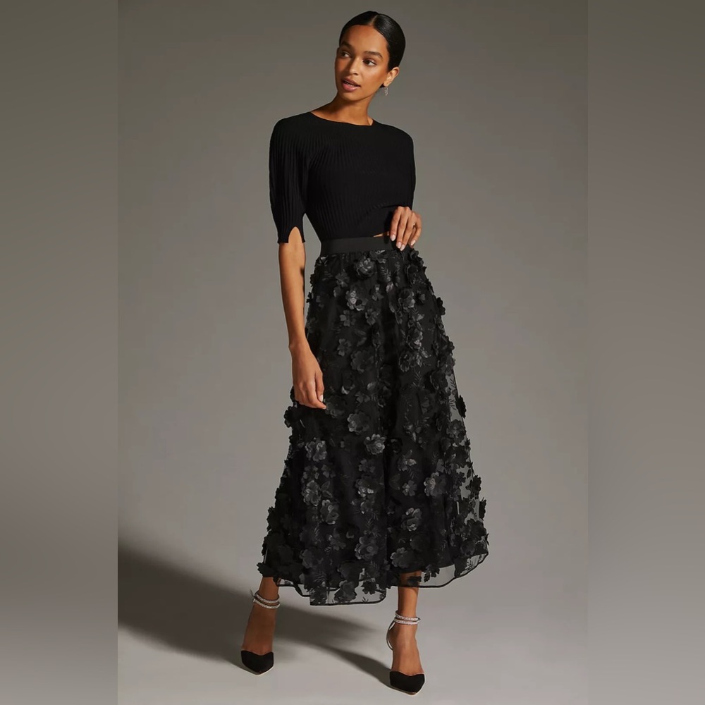 By Anthropologie Floral Appliqué Skirt